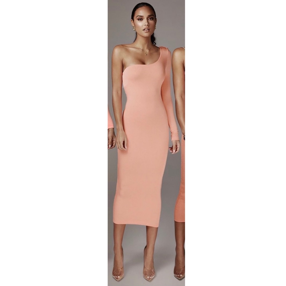 Jluxlabel one shoulder dress in peach